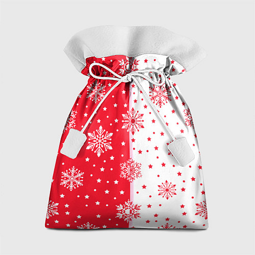 Подарочный мешок Рождественские снежинки на красно-белом фоне / 3D-принт – фото 1