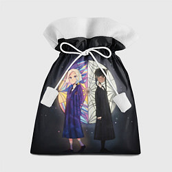 Мешок для подарков Энид и Уэнсдэй на фоне окна, цвет: 3D-принт