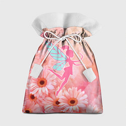 Мешок для подарков Розовая фея на фоне розовых цветов, цвет: 3D-принт