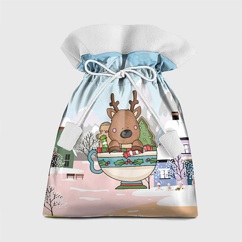 Подарочный мешок Новогодний олень в чашке / 3D-принт – фото 1