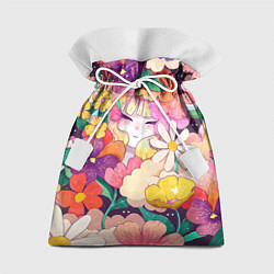 Мешок для подарков Девочка в цветах, цвет: 3D-принт