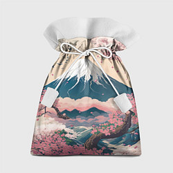 Мешок для подарков Японский пейзаж: цветение сакуры у горы Фудзияма, цвет: 3D-принт