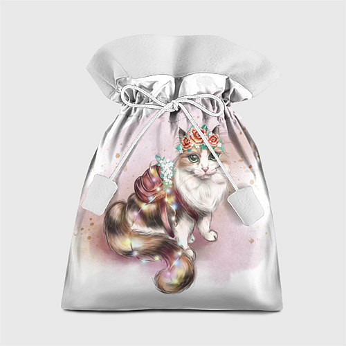 Подарочный мешок Милая кошечка с цветами / 3D-принт – фото 1