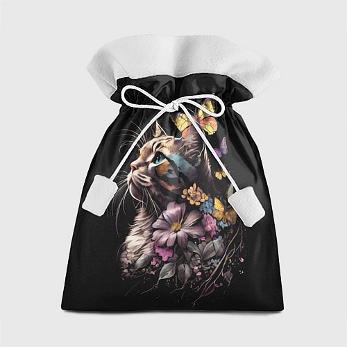 Подарочный мешок Голубоглазый кот в цветах / 3D-принт – фото 1