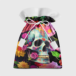 Мешок для подарков Skull on a background of flowers - irezumi, цвет: 3D-принт