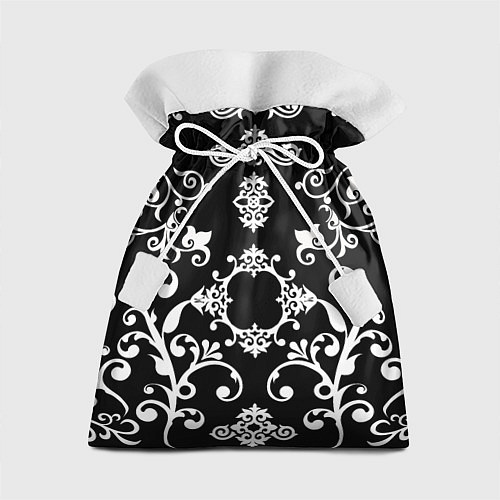 Подарочный мешок Белый семетричный узор на черном фоне / 3D-принт – фото 1