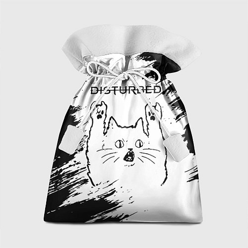 Подарочный мешок Disturbed рок кот на светлом фоне / 3D-принт – фото 1