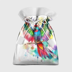Мешок для подарков Разноцветный акварельный попугай с расправленными, цвет: 3D-принт