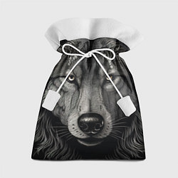 Мешок для подарков Волк в стиле тату, цвет: 3D-принт