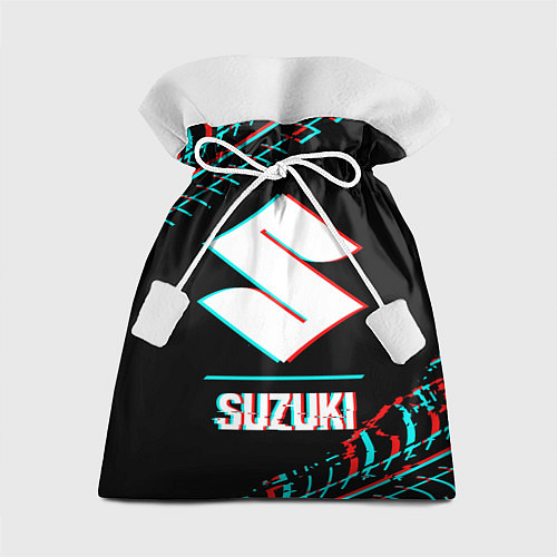 Подарочный мешок Значок Suzuki в стиле glitch на темном фоне / 3D-принт – фото 1