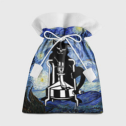 Мешок для подарков Кот Бегемот на примусе в Звездной ночи, цвет: 3D-принт