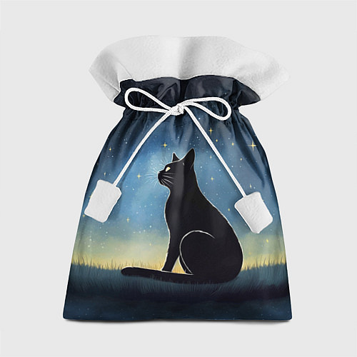 Подарочный мешок Черный кот и звезды - акварель / 3D-принт – фото 1