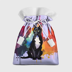 Мешок для подарков Милая кисуля в Нью-Йорке - акварель, цвет: 3D-принт