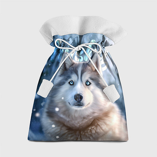 Подарочный мешок Хаски с голубыми глазами в зимнем лесу / 3D-принт – фото 1