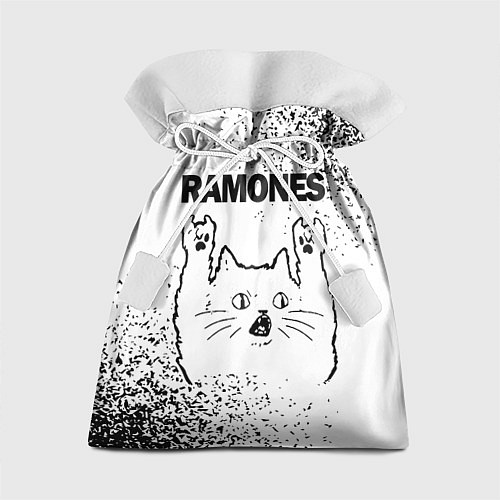 Подарочный мешок Ramones рок кот на светлом фоне / 3D-принт – фото 1