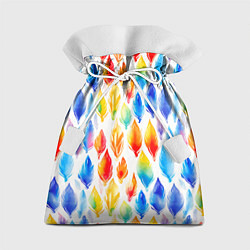 Мешок для подарков Желто-красно-синие перья тай-дай: паттерн, цвет: 3D-принт