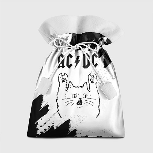 Подарочный мешок AC DC рок кот на светлом фоне / 3D-принт – фото 1