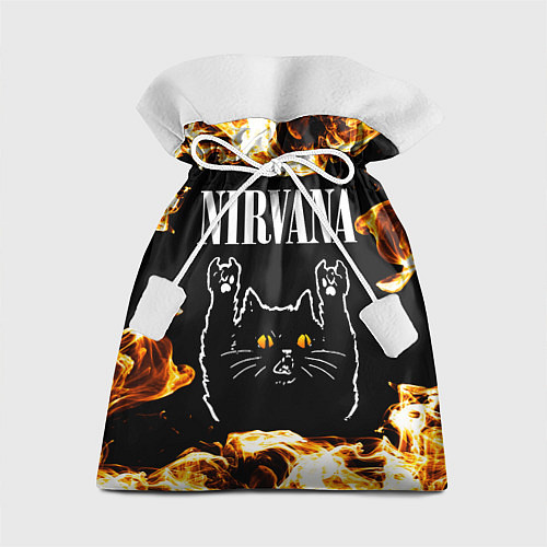 Подарочный мешок Nirvana рок кот и огонь / 3D-принт – фото 1