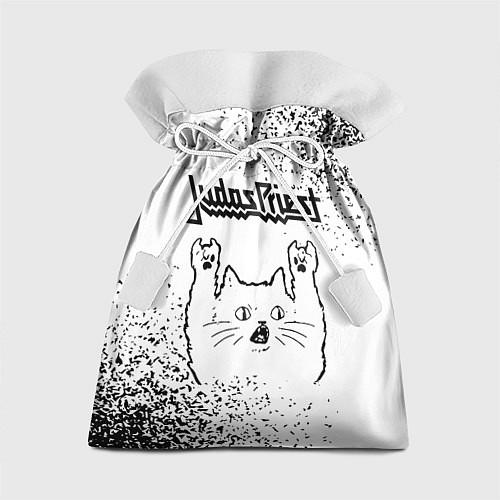 Подарочный мешок Judas Priest рок кот на светлом фоне / 3D-принт – фото 1
