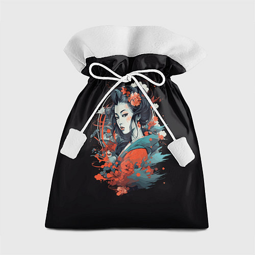 Подарочный мешок Обворожительная гейша в цветах / 3D-принт – фото 1