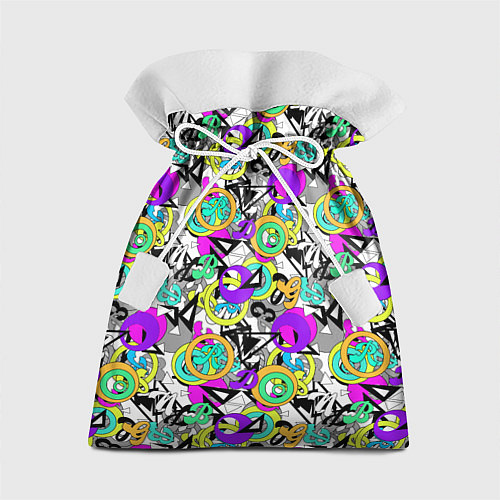 Подарочный мешок Разноцветный узор с буквами и абстрактными фигурам / 3D-принт – фото 1