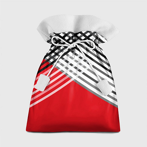 Подарочный мешок Косые черно-белые полосы на красном / 3D-принт – фото 1