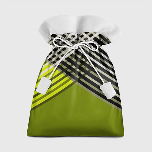 Подарочный мешок Косые черно-белые полосы на оливковом фоне / 3D-принт – фото 1