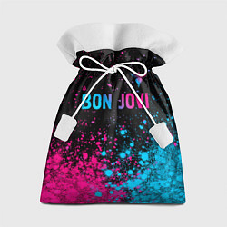 Мешок для подарков Bon Jovi - neon gradient: символ сверху, цвет: 3D-принт