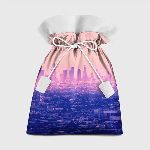 Подарочный мешок Город в розовом и фиолетовом цветах / 3D-принт – фото 1