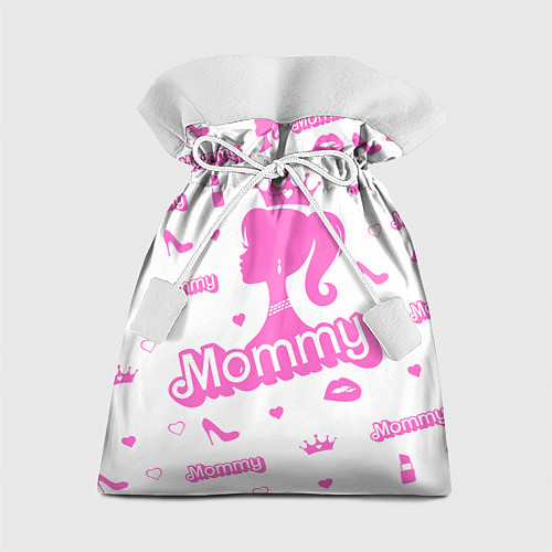 Подарочный мешок Мамочка - силуэт барби: паттерн розовый на белом ф / 3D-принт – фото 1