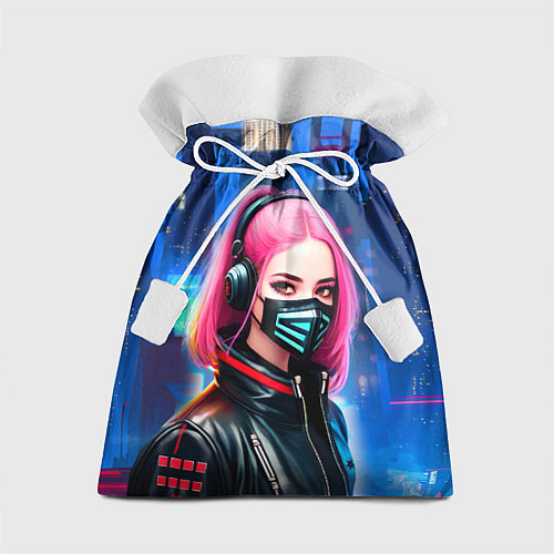 Подарочный мешок Девушка с розовыми волосами - киберпанк / 3D-принт – фото 1