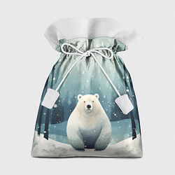 Мешок для подарков Мишка в зимнем лесу в стиле фолк-арт, цвет: 3D-принт