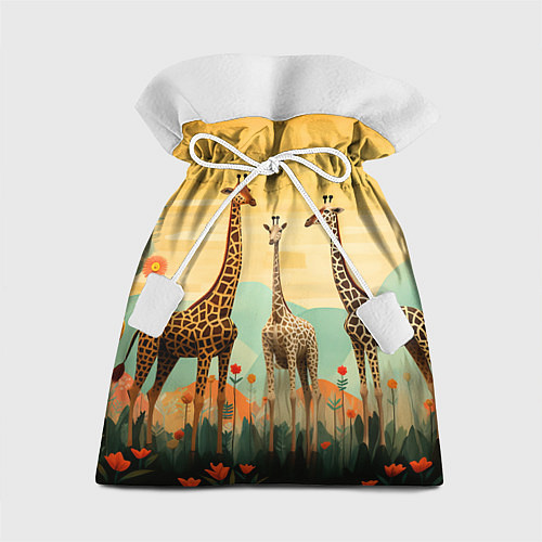 Подарочный мешок Три жирафа в стиле фолк-арт / 3D-принт – фото 1