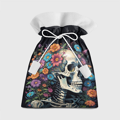 Подарочный мешок Улыбающийся скелет среди цветов / 3D-принт – фото 1
