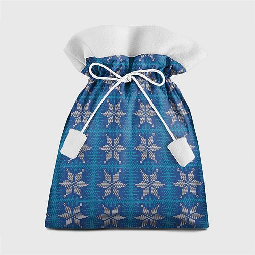 Подарочный мешок Вязаная снежинка винтажный синий узор / 3D-принт – фото 1