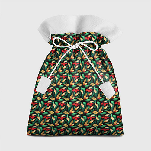 Подарочный мешок Красные цветы с листьями / 3D-принт – фото 1