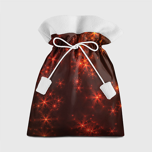 Подарочный мешок Абстрактные светящиеся красно оранжевые снежинки / 3D-принт – фото 1