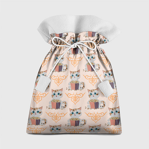 Подарочный мешок Котенок с попкорном и сердечко завитушка / 3D-принт – фото 1