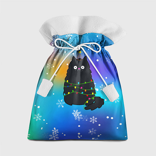 Подарочный мешок Новогодний котик и снежинки / 3D-принт – фото 1