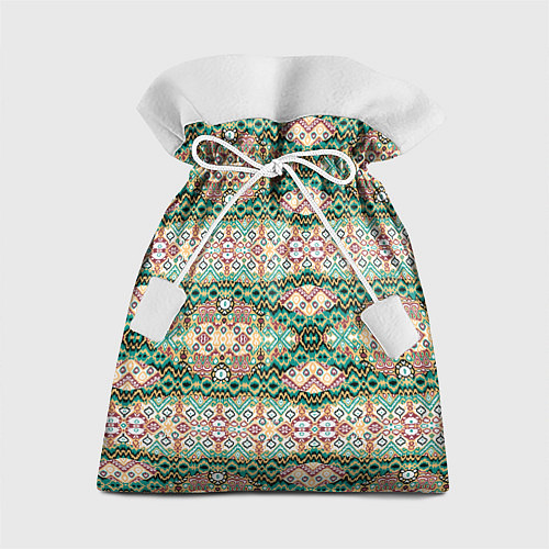 Подарочный мешок Орнамент зеленый мелкий икат / 3D-принт – фото 1