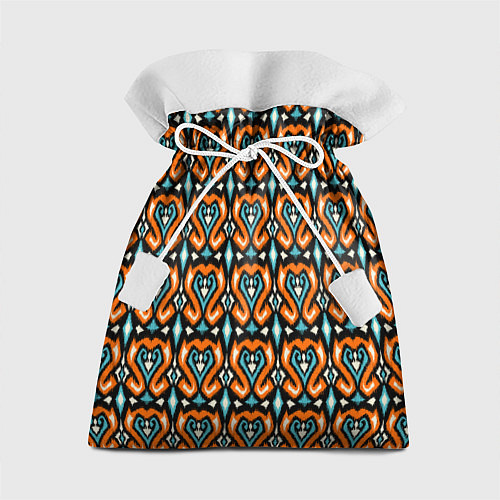 Подарочный мешок Чёрно - оранжевый мелкий узор в стиле икат / 3D-принт – фото 1