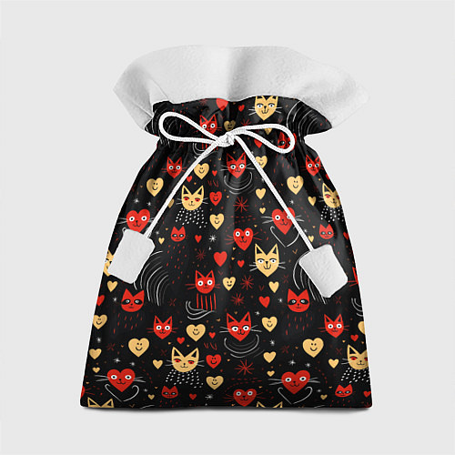 Подарочный мешок Паттерн с сердечками и котами валентинка / 3D-принт – фото 1