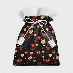Мешок для подарков Паттерн с сердечками и котами валентинка, цвет: 3D-принт