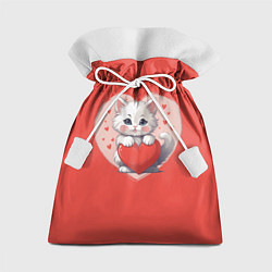 Мешок для подарков Мультяшный котенок держит красное сердечко, цвет: 3D-принт