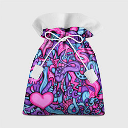 Мешок для подарков Узор розово-фиолетовый черепа и сердца, цвет: 3D-принт