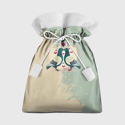 Мешок для подарков Голуби воркуют на фоне сердца, цвет: 3D-принт