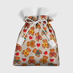 Мешок для подарков Мишки в свитерах и сердечки, цвет: 3D-принт