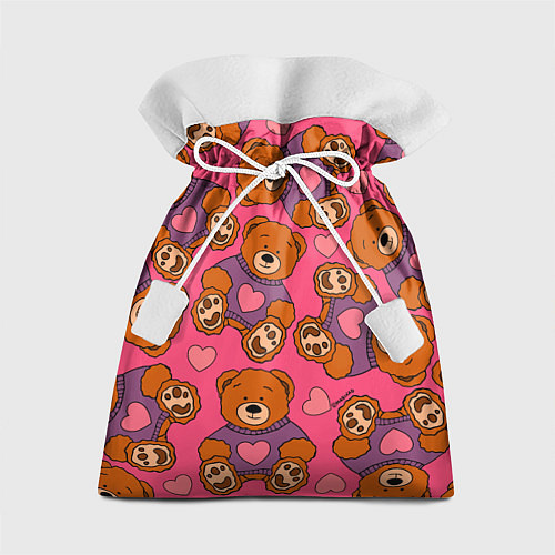 Подарочный мешок Мишки игрушки в розовых свитерах и сердечки / 3D-принт – фото 1
