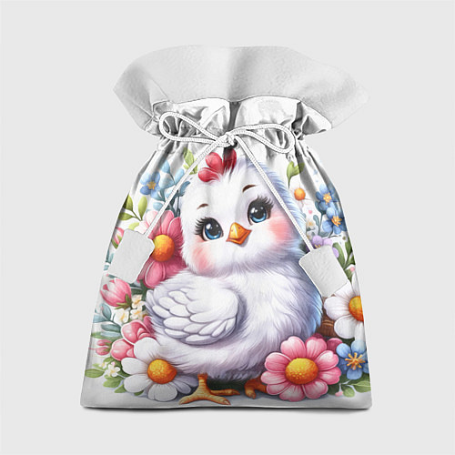 Подарочный мешок Мультяшная курица с цветами акварелью / 3D-принт – фото 1
