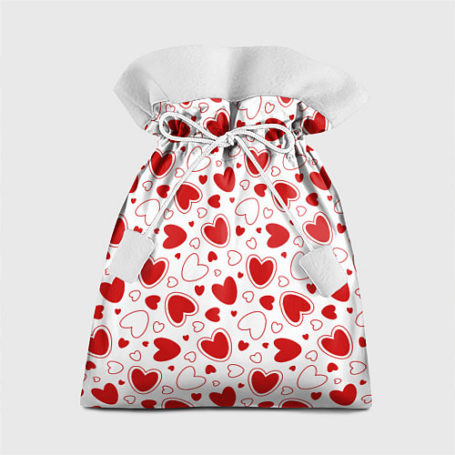 Подарочный мешок Красные сердечки на белом фоне / 3D-принт – фото 1